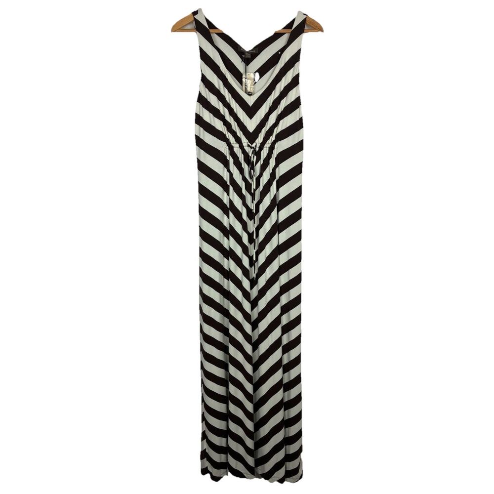 Tommy Bahama Chevron Nautical Striped Maxi Dress Brown Cream Drawstring Waist M - Picture 2 of 10